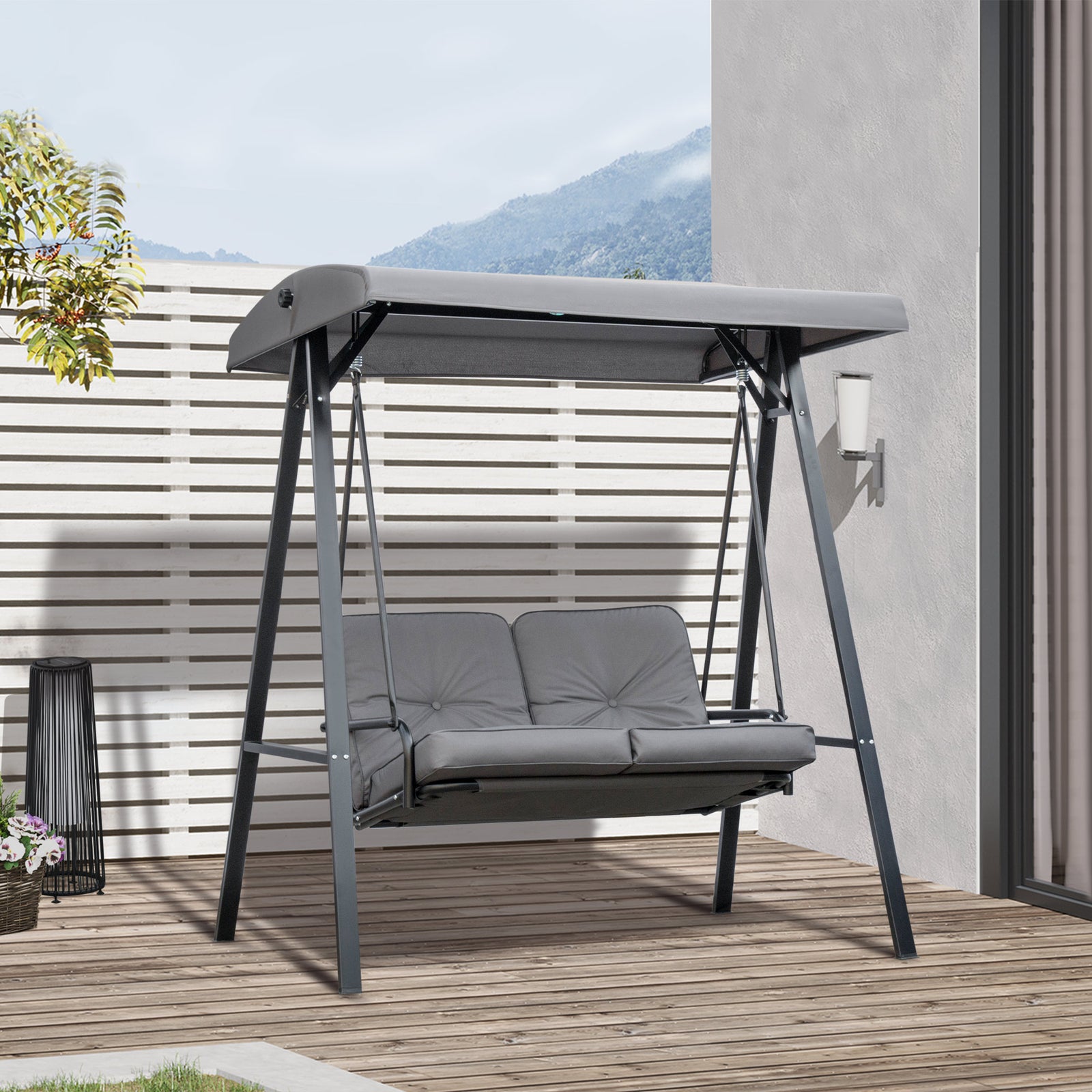 2 Seater Garden Outdoor Swing Chair Hammock W/ Steel Frame