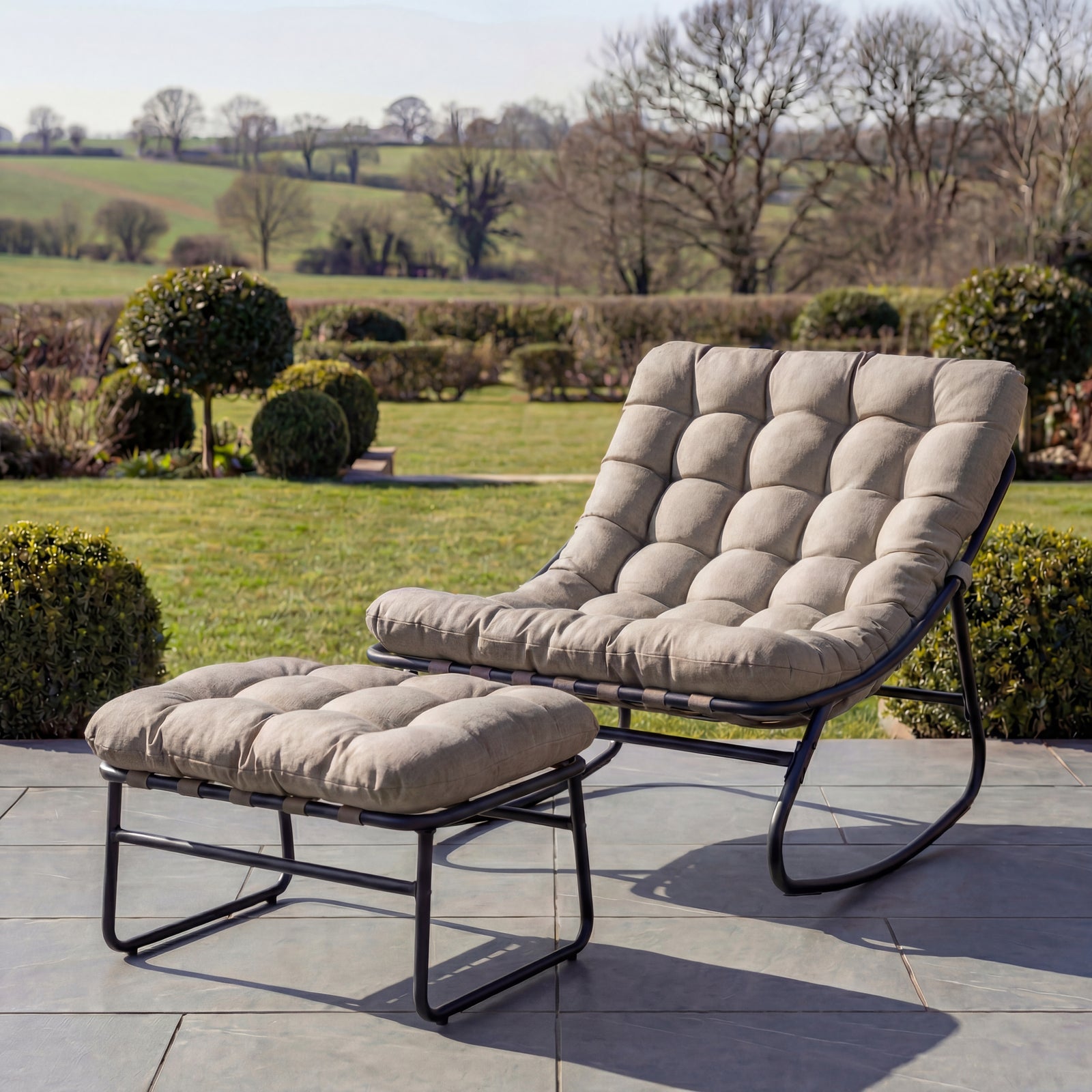 Solace Outdoor Rocking Chair And Stool | One Size | Light Brown