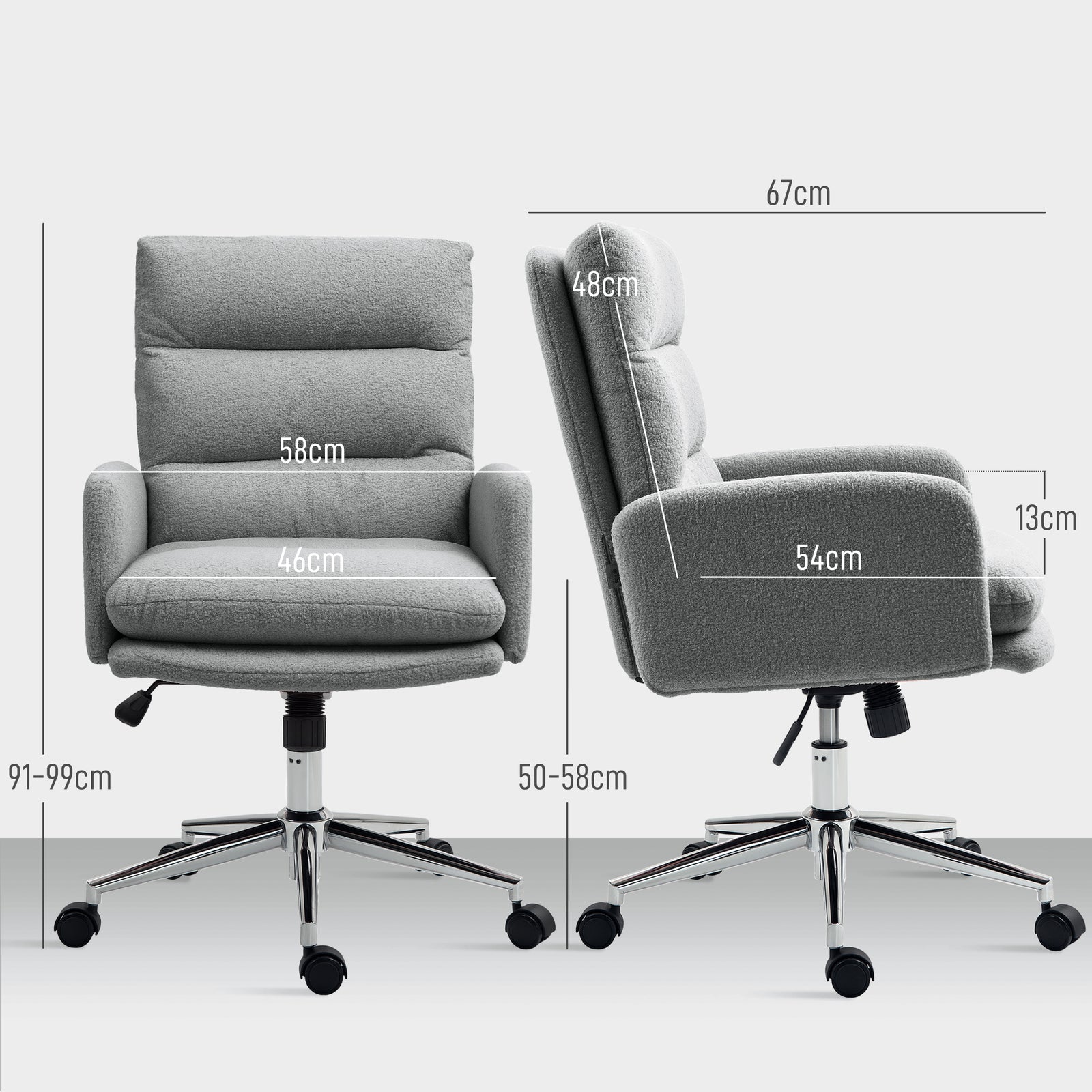 Upholstered Desk Chair With Height Adjustable | One Size | Grey