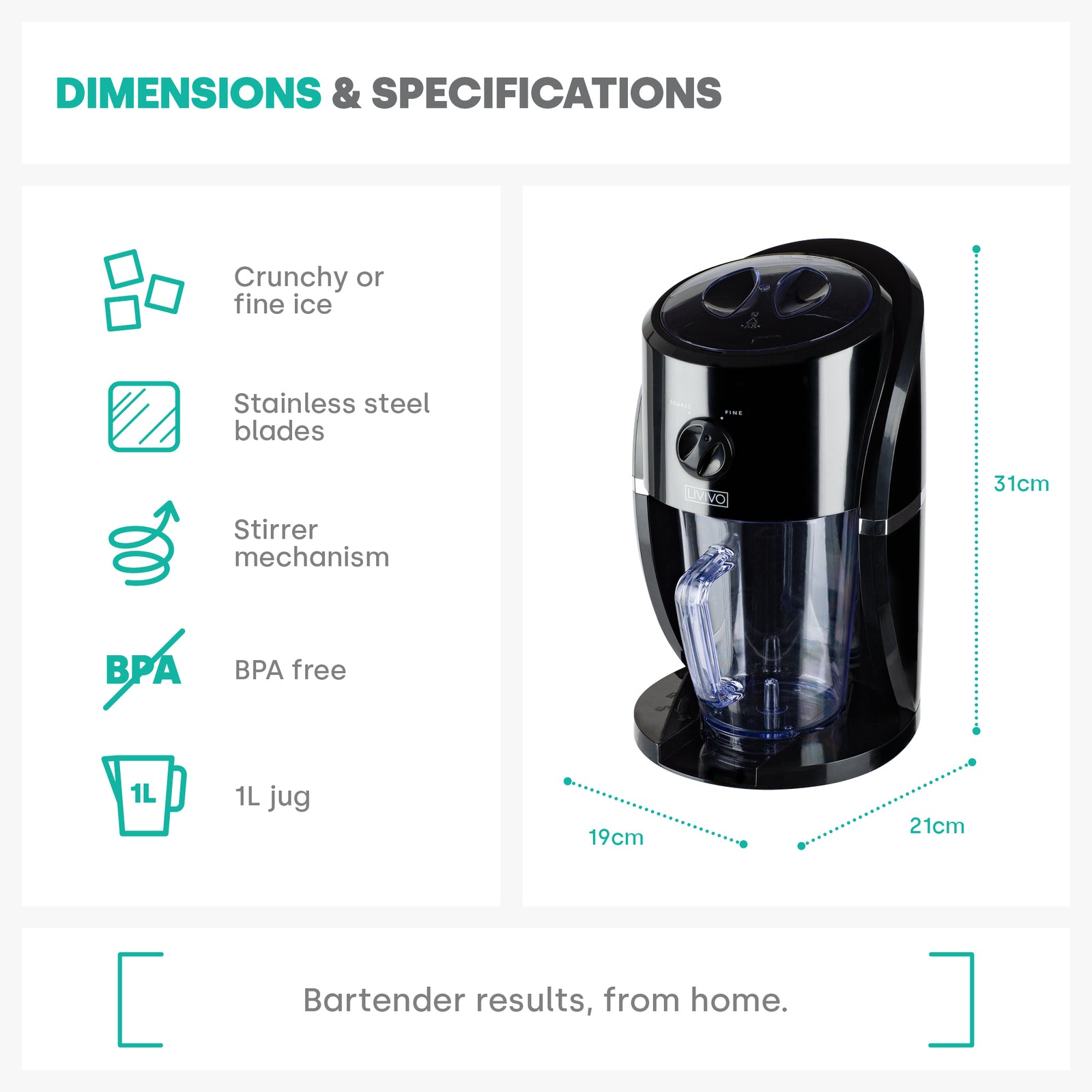 Livivo Ice Crusher Machine Electric Slush Maker With 1l Jug And Two Settings