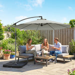 3(m) Banana Parasol Cantilever Umbrella Garden W/ Base Weights | Light Grey
