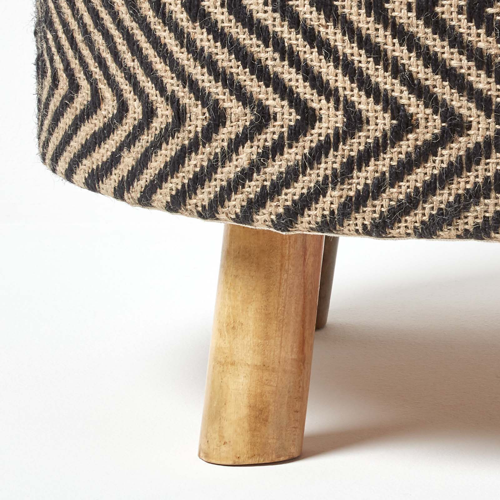 HOMESCAPES Black And Natural Circular Footstool With Diamond Pattern