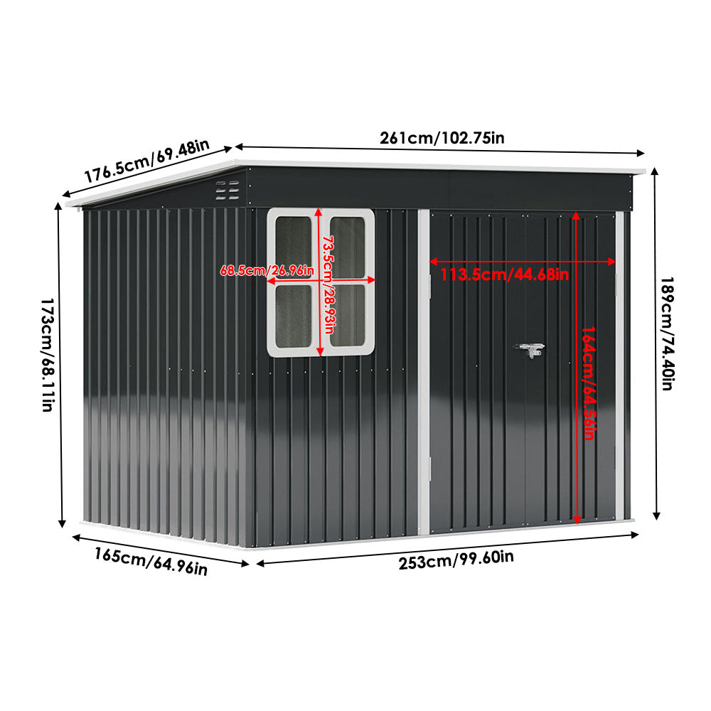 8.5x5.5ft Heavy Duty Outdoor Metal Garden Shed Lockable Weatherproof Storage Shed For Patio Or Backyard