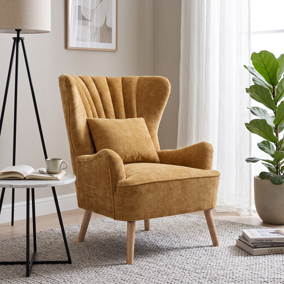 Breeins Upholstered Chenille Wingback Single Sofa Accent Chair With Wooden Legs