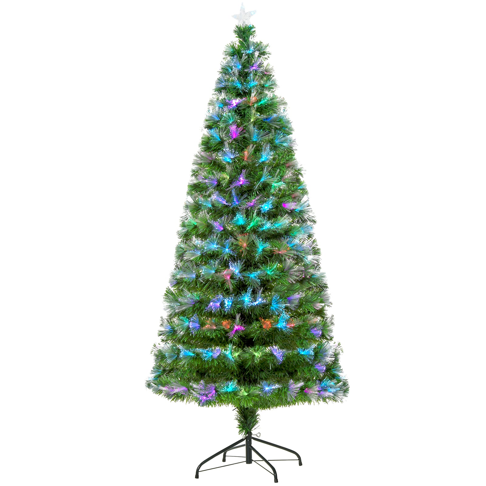 6ft Multicoloured Artificial Christmas Tree W/ Pre-lit Modes Metal Stand | 6ft | Green