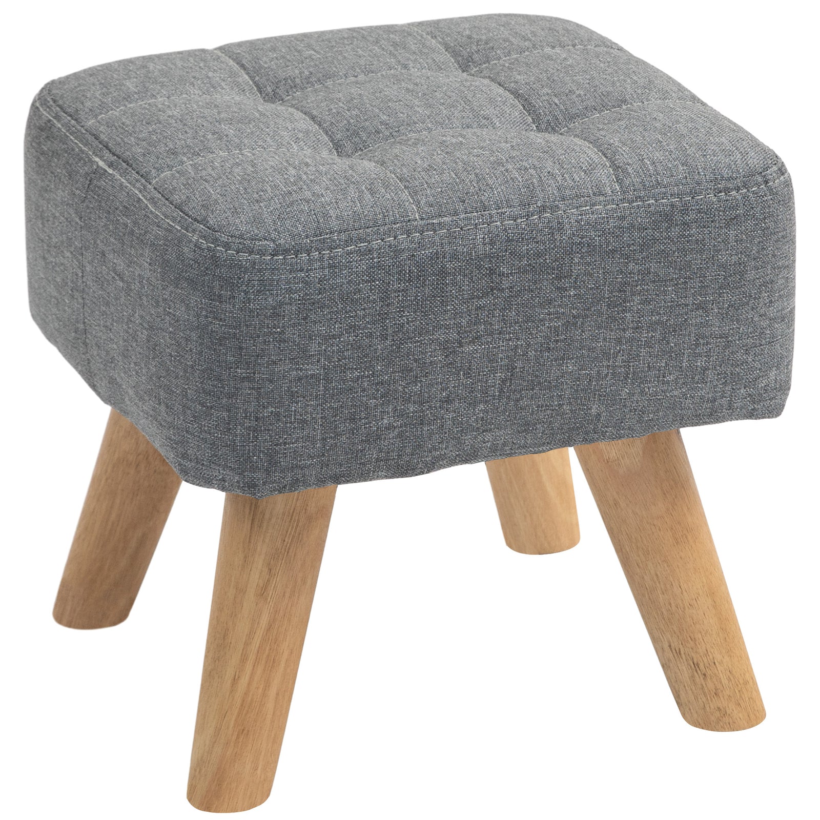 Modern Footstool, Fabric Foot Rest With Rubber Wood Legs