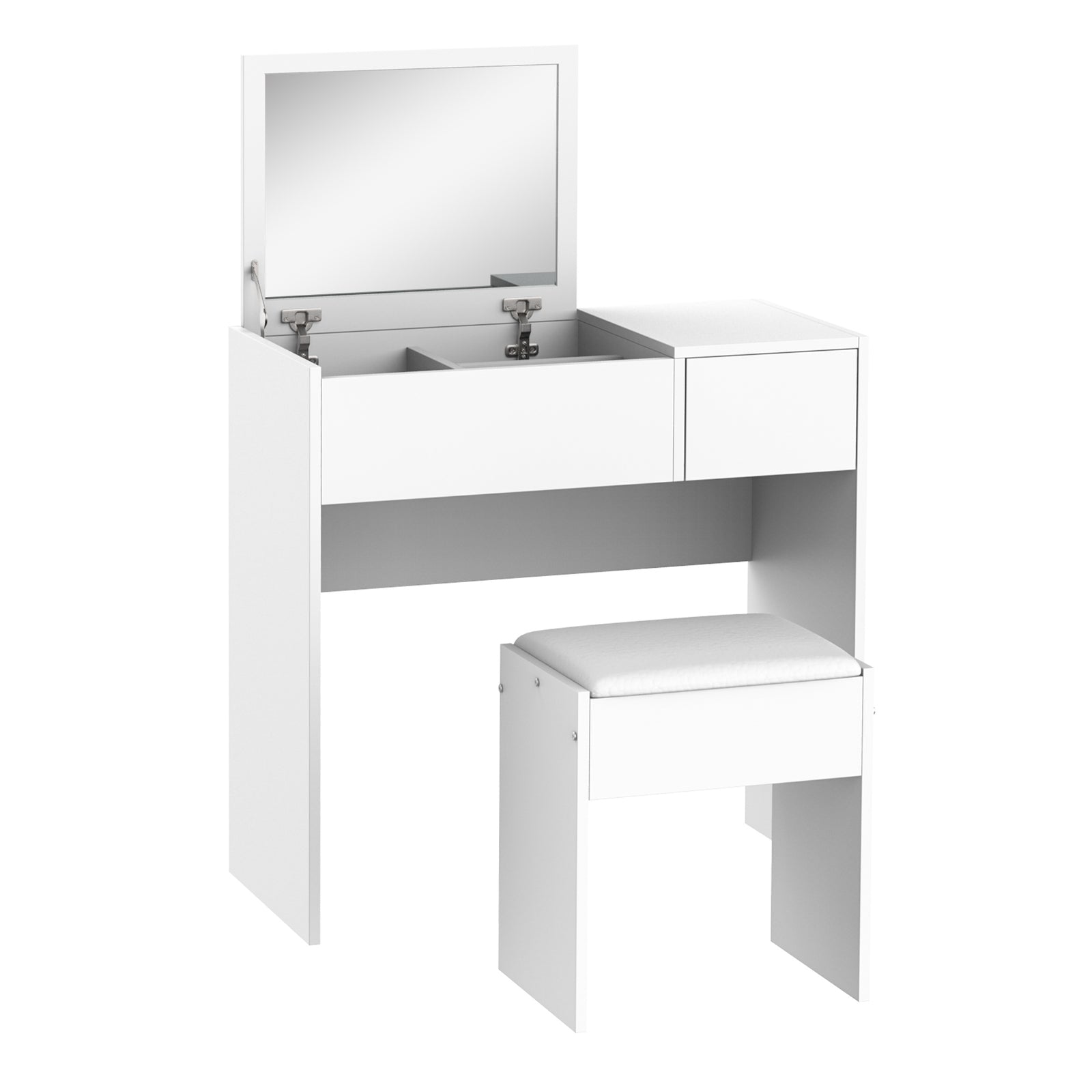 Dressing Table Set Cushioned Stool Flip-up Mirror Drawer | One Size | White