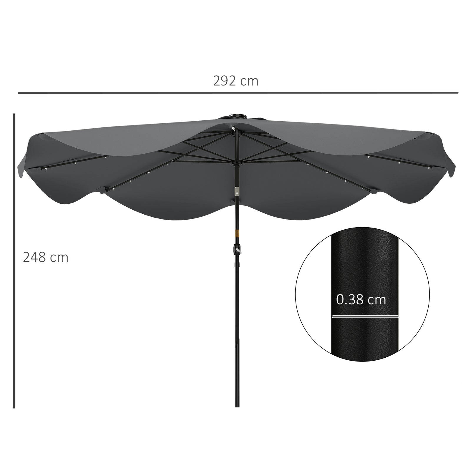 Solar Garden Parasol W/ Led, Tilt | Dark Gray