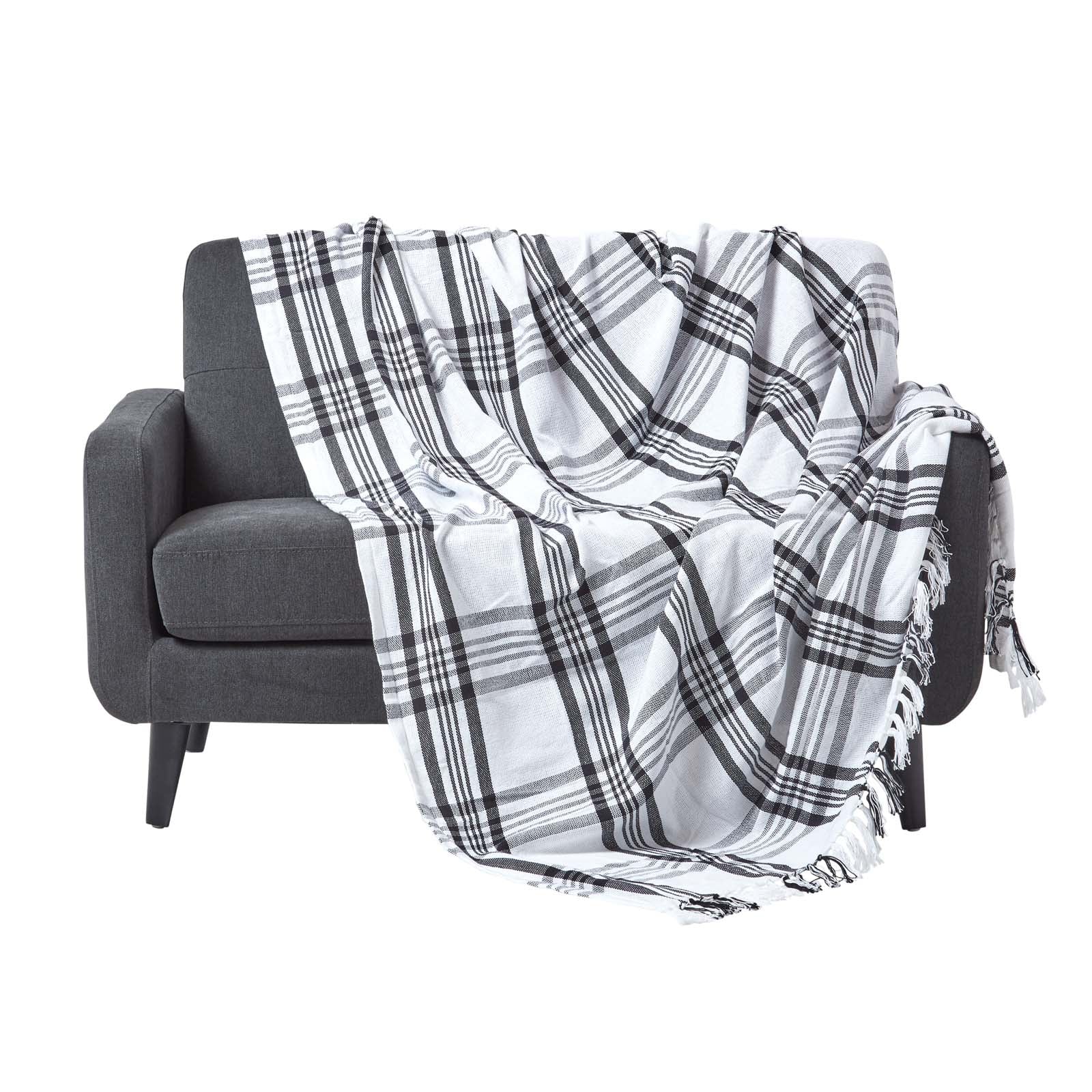 Tartan Check Sofa And Bed Throw | 150cm x 200cm | Black & White