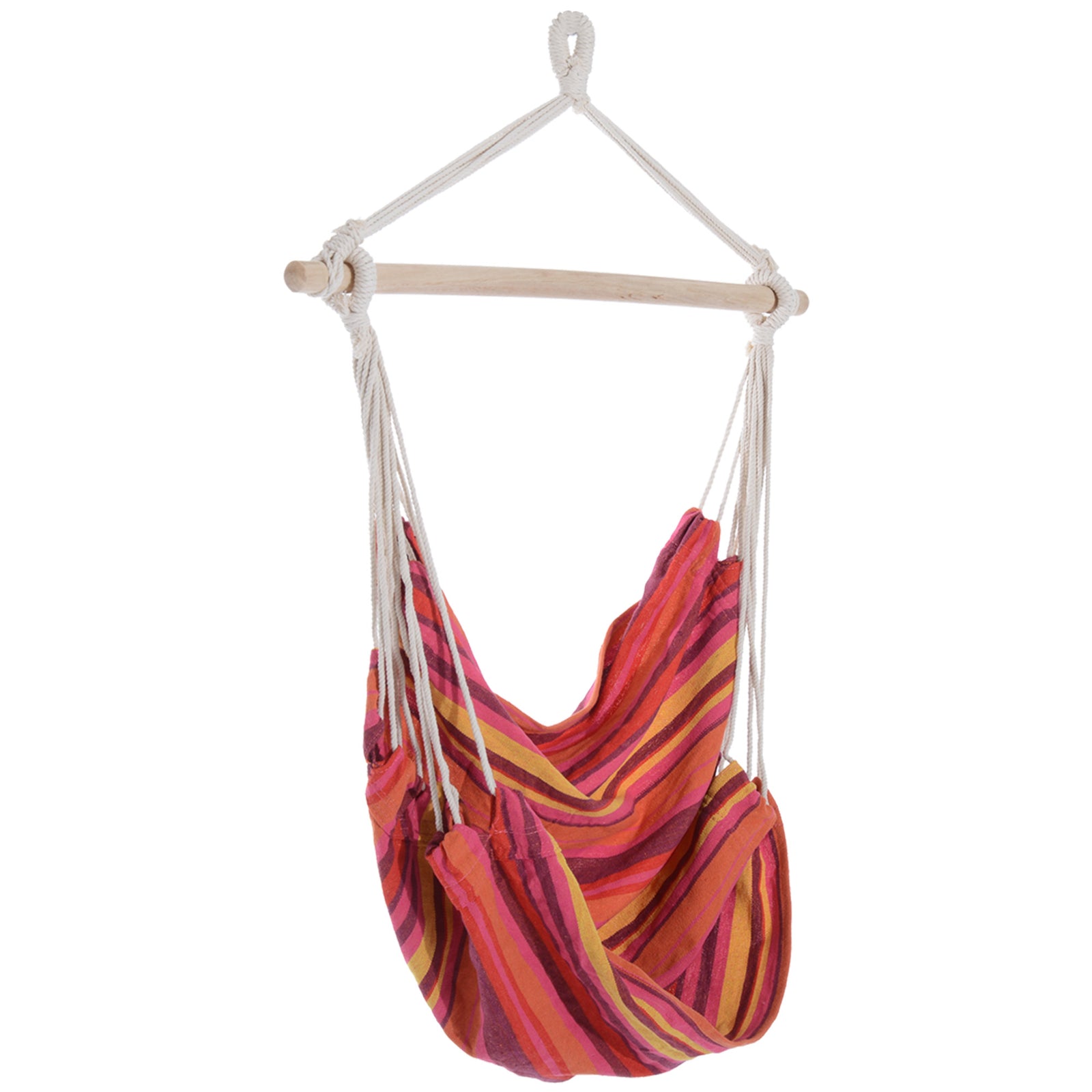 Portable Hanging Chair With Cotton Rope Wooden Support Bar | Red