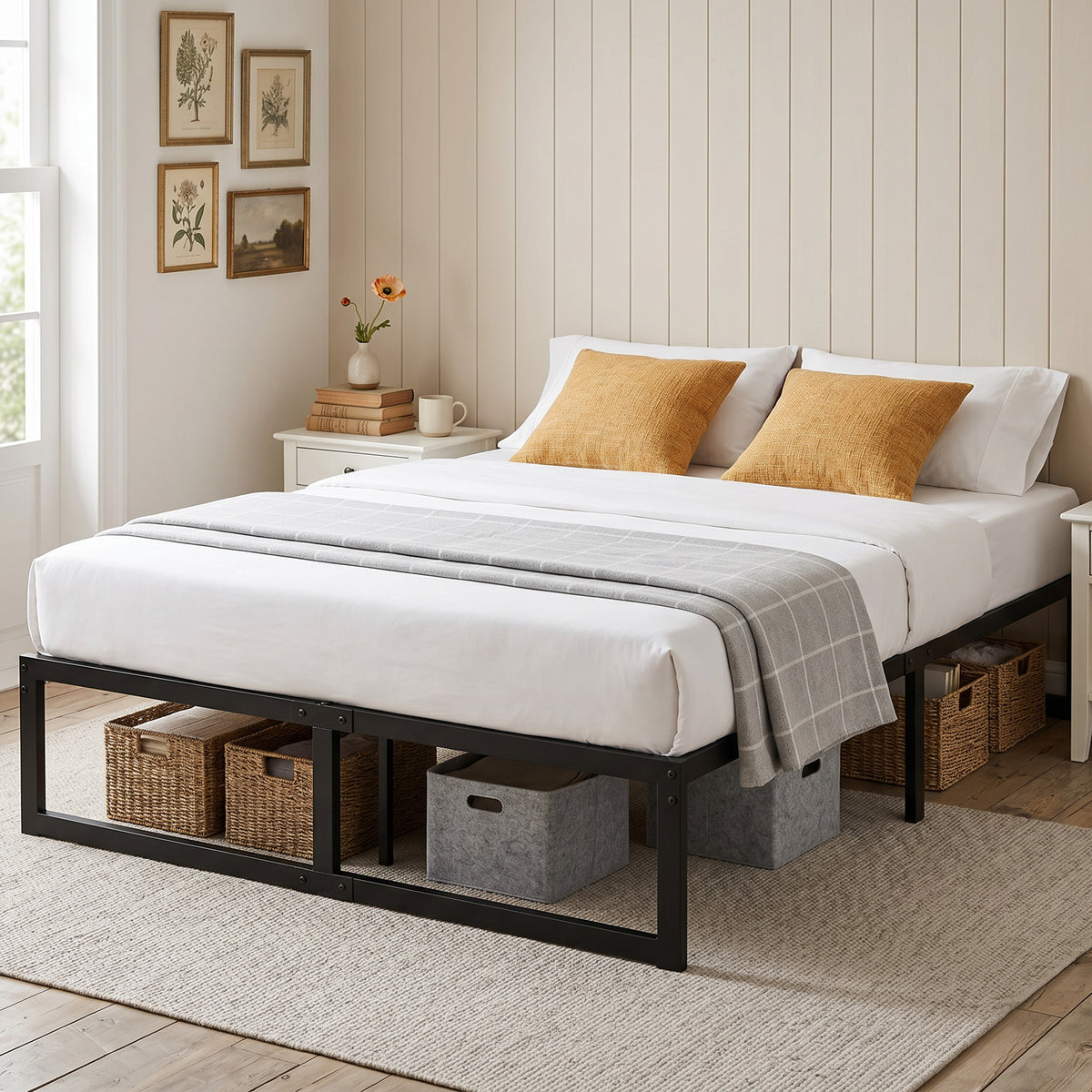HOMCOM Bed Frame With Underbed Storage, Noise-free