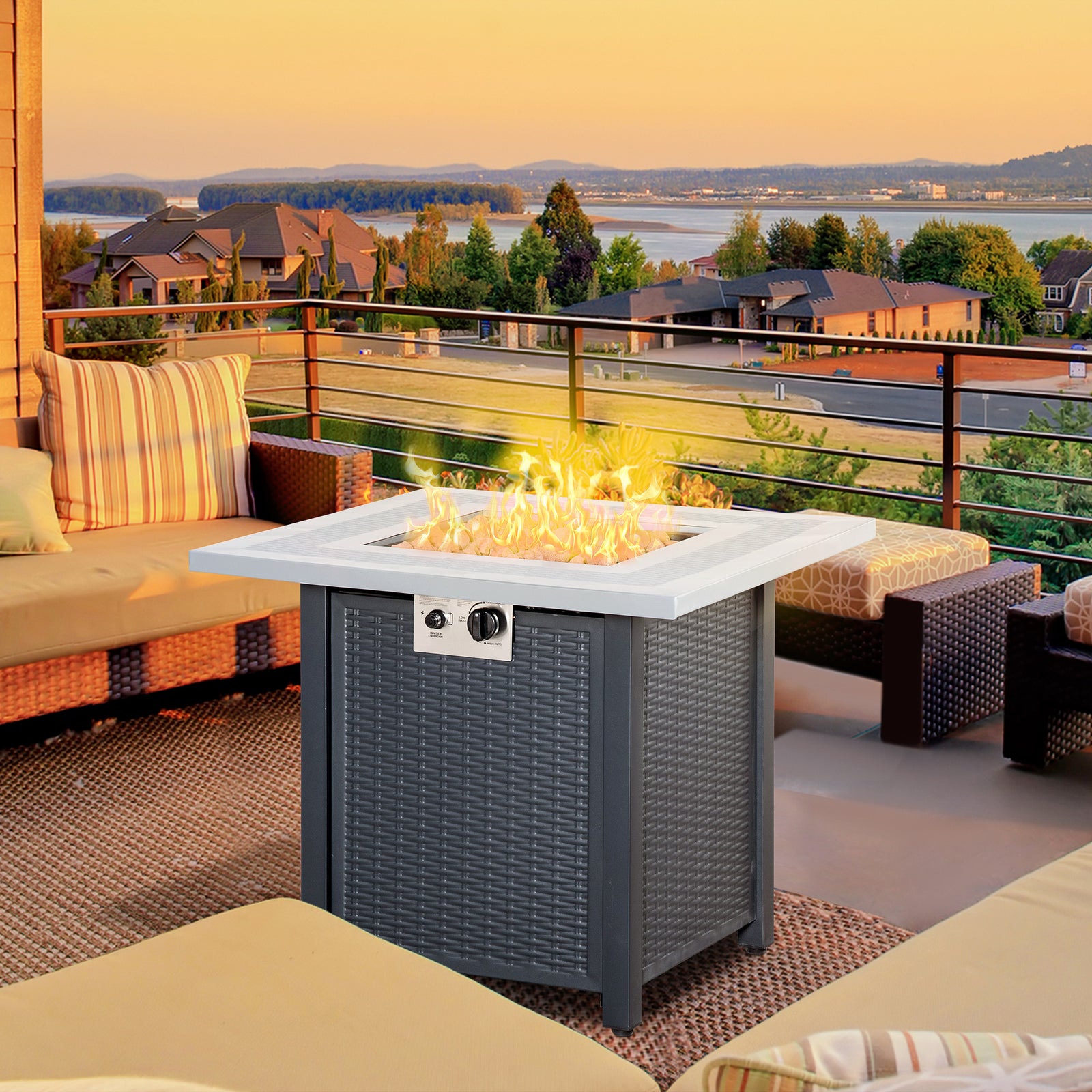 Propane Fire Pit Table 40000 Btu W/ Lava Rocks