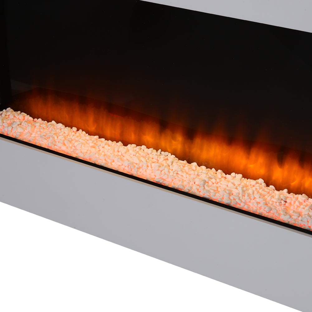 52-inch Electric Fireplace Suite, Black Fire With White Surround & Left Night Light, Remote Control