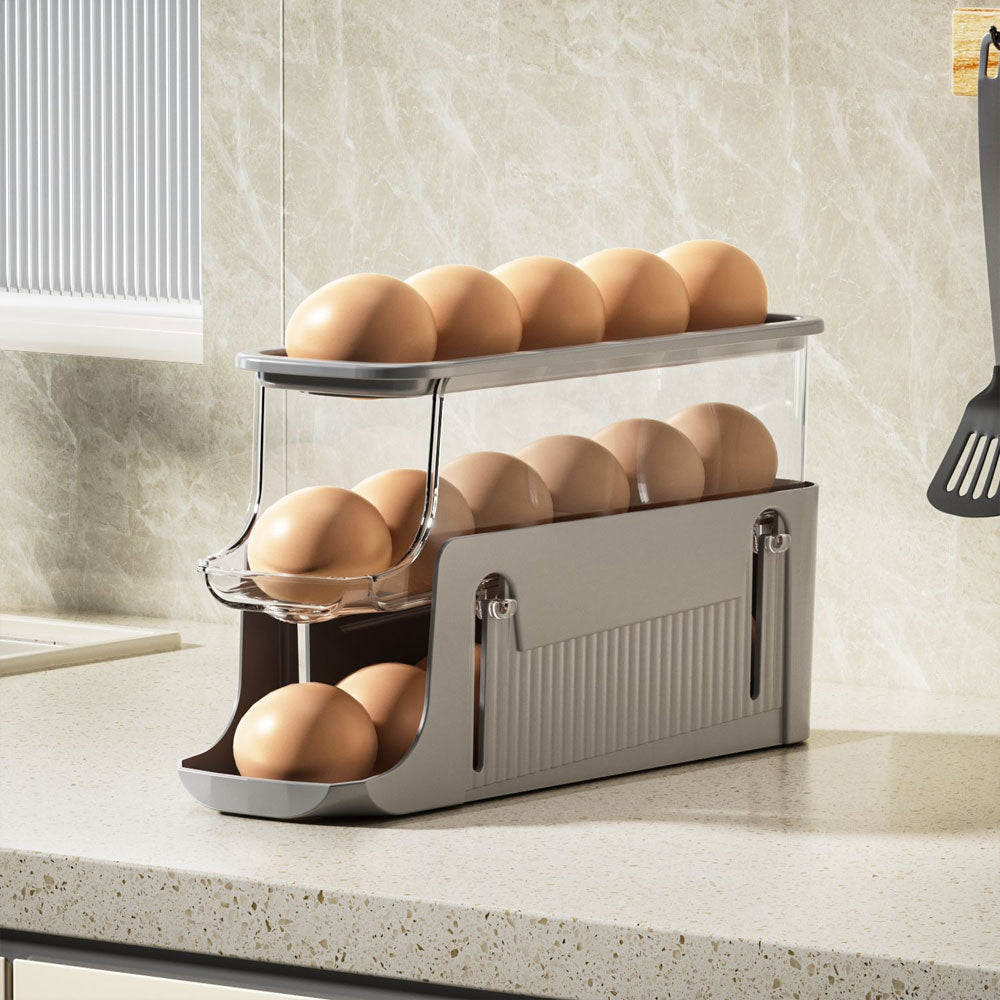 3-layer Expandable Scrolling Egg Holder Storage Rack | Gray