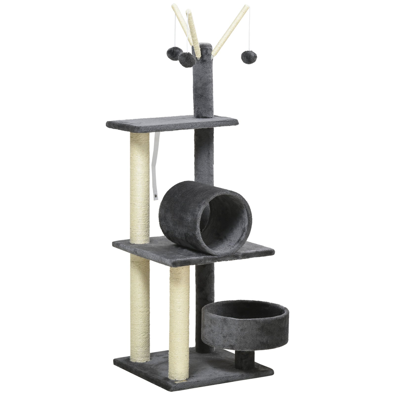 121cm Cat Tree Tower W/sisal Scratching Posts Bed Tunnel Perch | Dark Gray