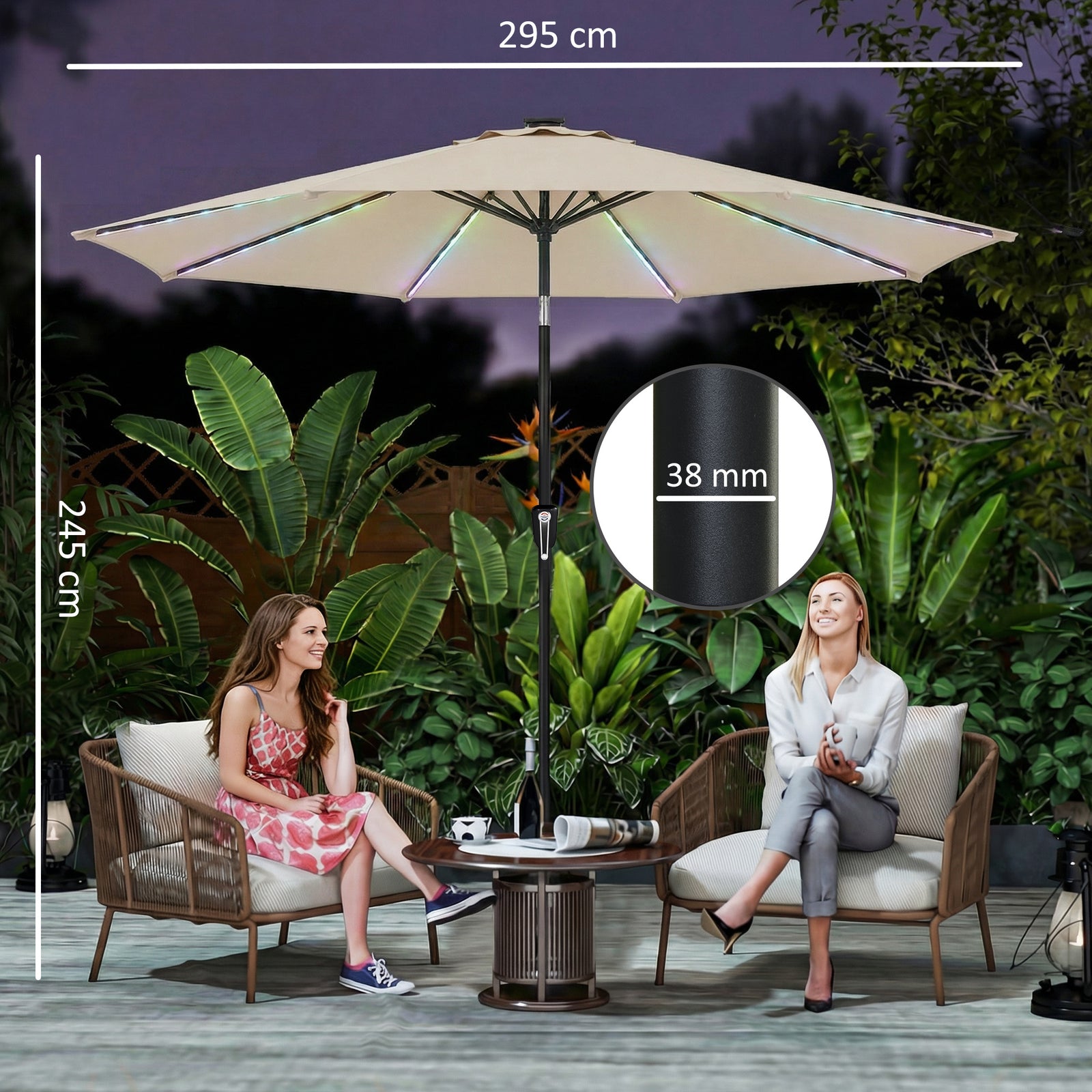 3 M Garden Parasol Umbrella With Led Lights, Patio Umbrella | Beige