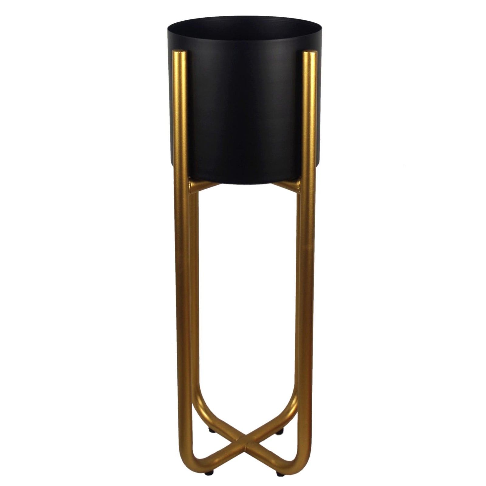 Tall Gold Stand With Black Metal Planter 62cm X 18cm