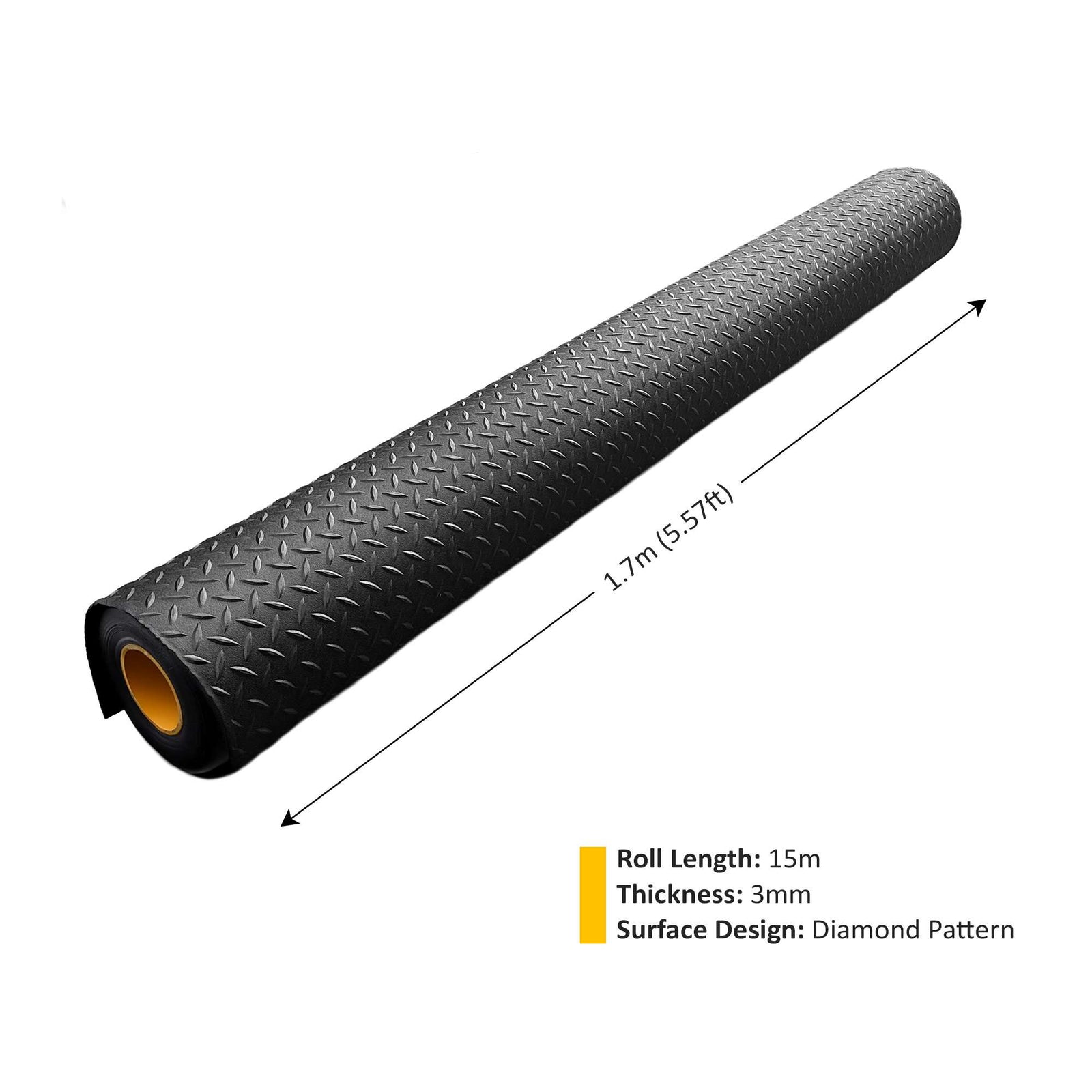 Diamond Tread Recycled Rubber Flooring Rolls - 1.7m Wide | 8m | Black