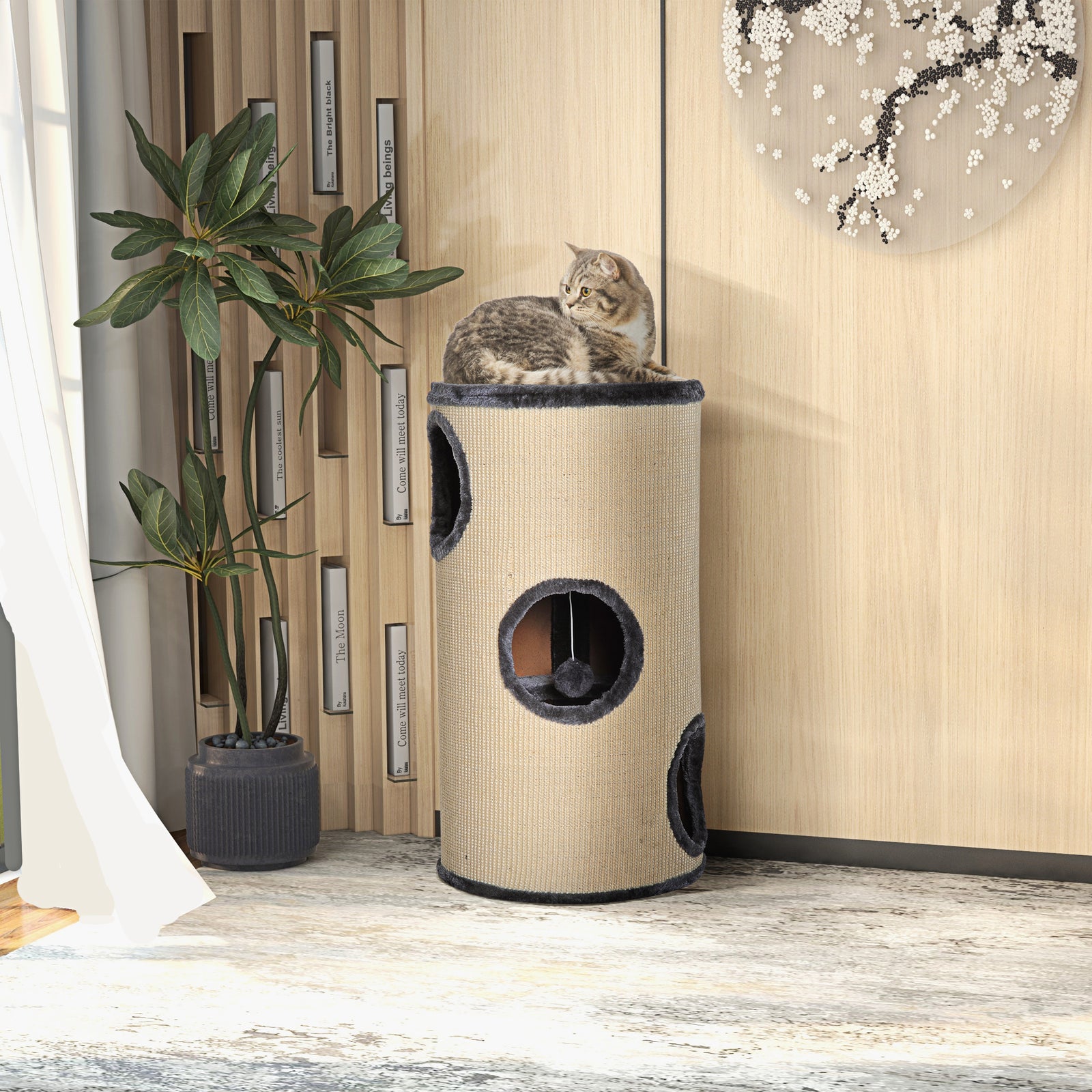 Cat Scratching Barrel Sisal Activity Center 3 Dens Observation Deck 70h