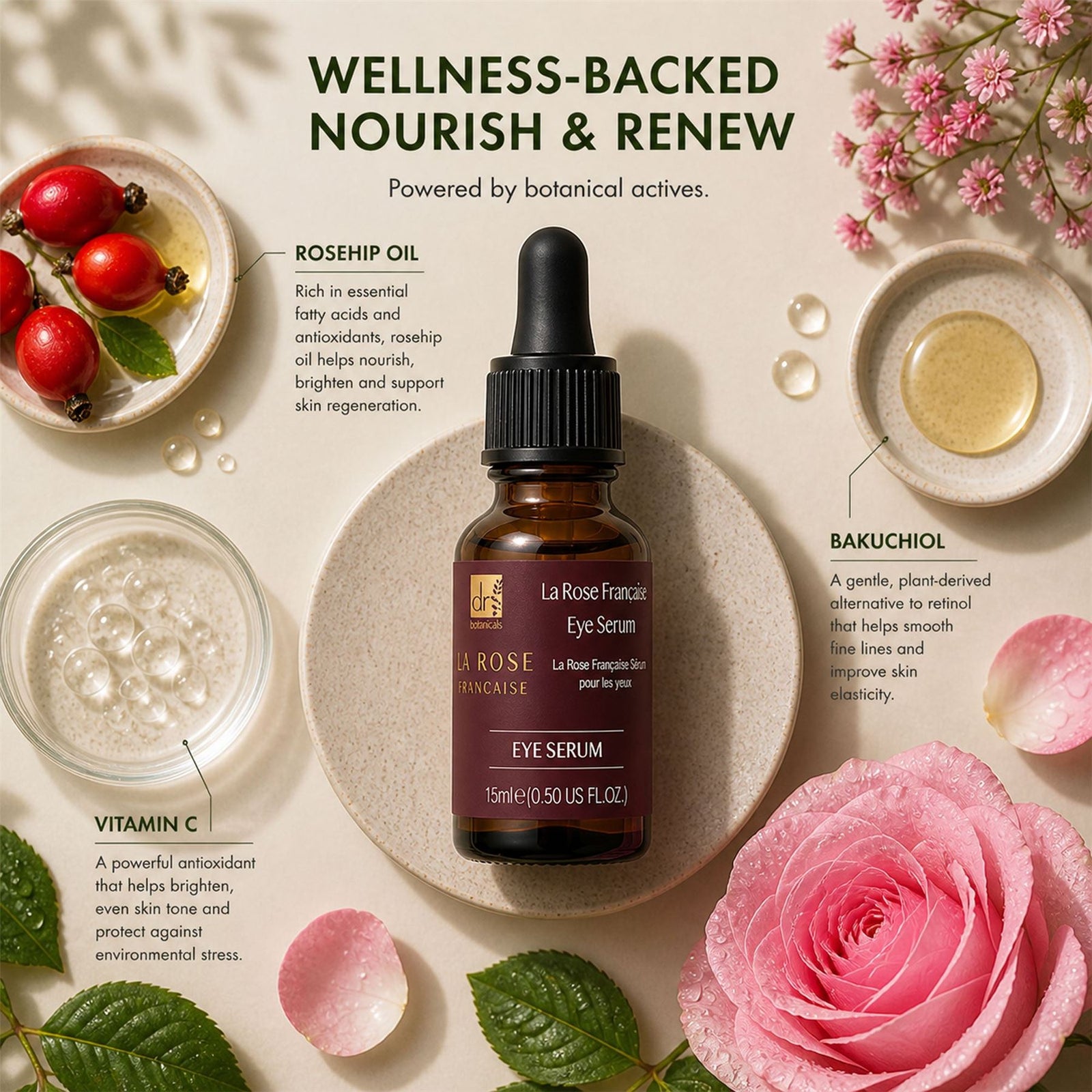 La Rose Francaise Anti-ageing Eye Serum 15ml For Hydration And Soothing