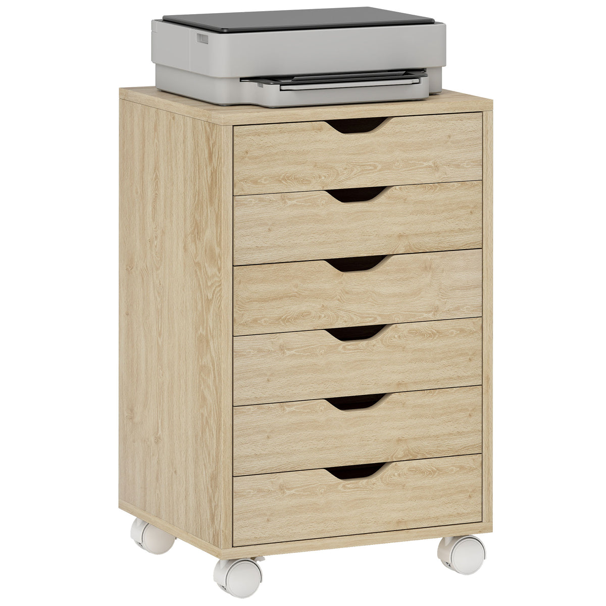 HOMCOM 6 Drawer Vertical File Cabinet With Quiet Drawers And Wheels