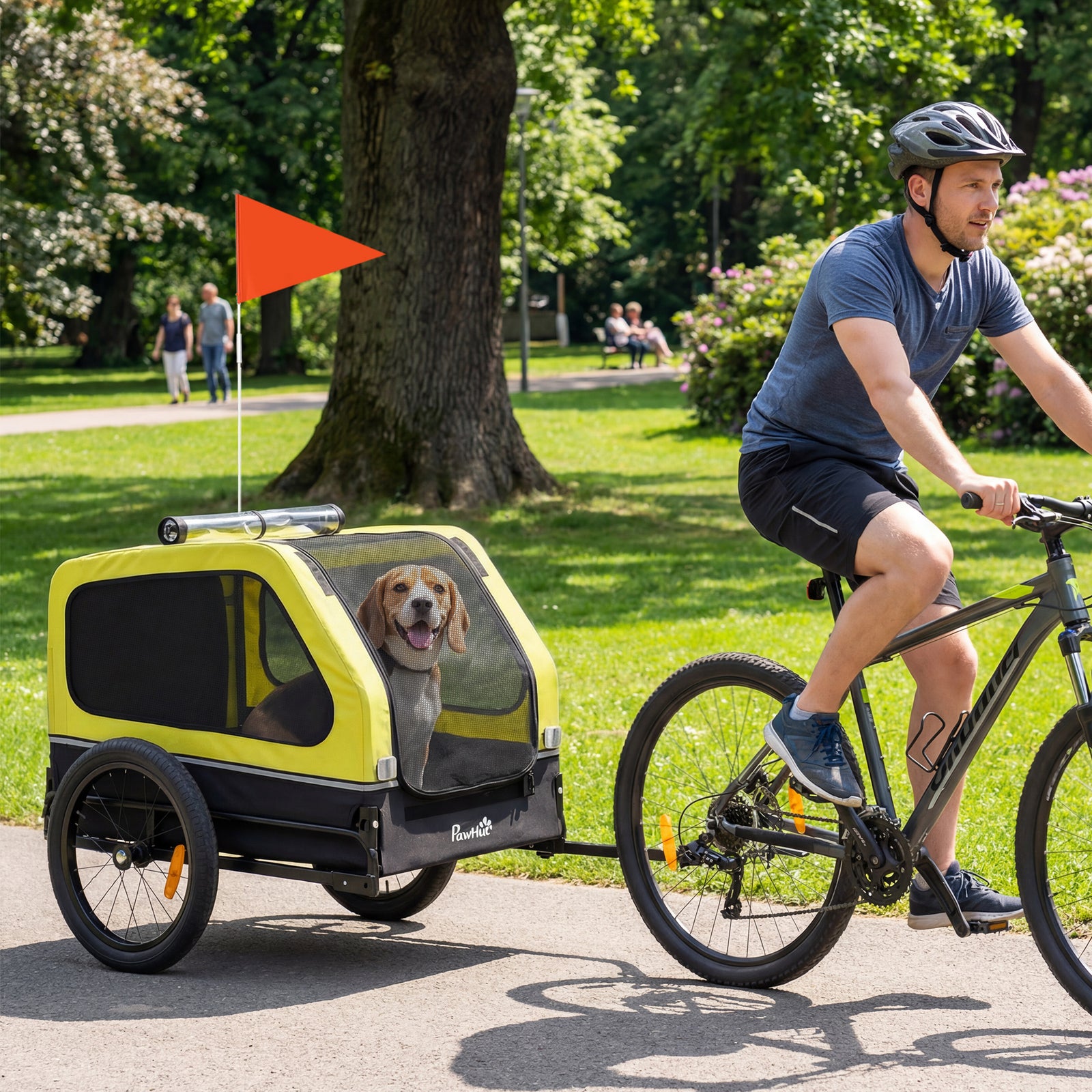 Dog Bike Trailer With Flip-down Ramp Tailgate, Reflectors | Yellow