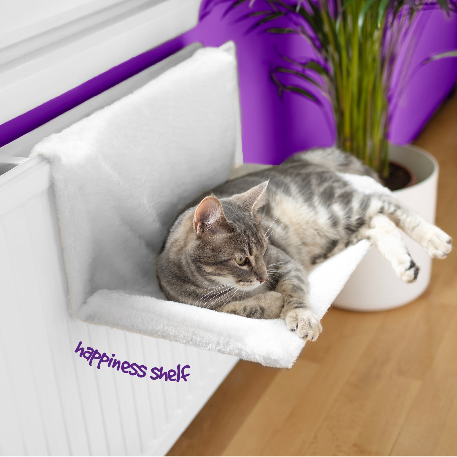 Petlicity Radiator Bed For Cats White Faux Fur Cover With Durable Steel Frame