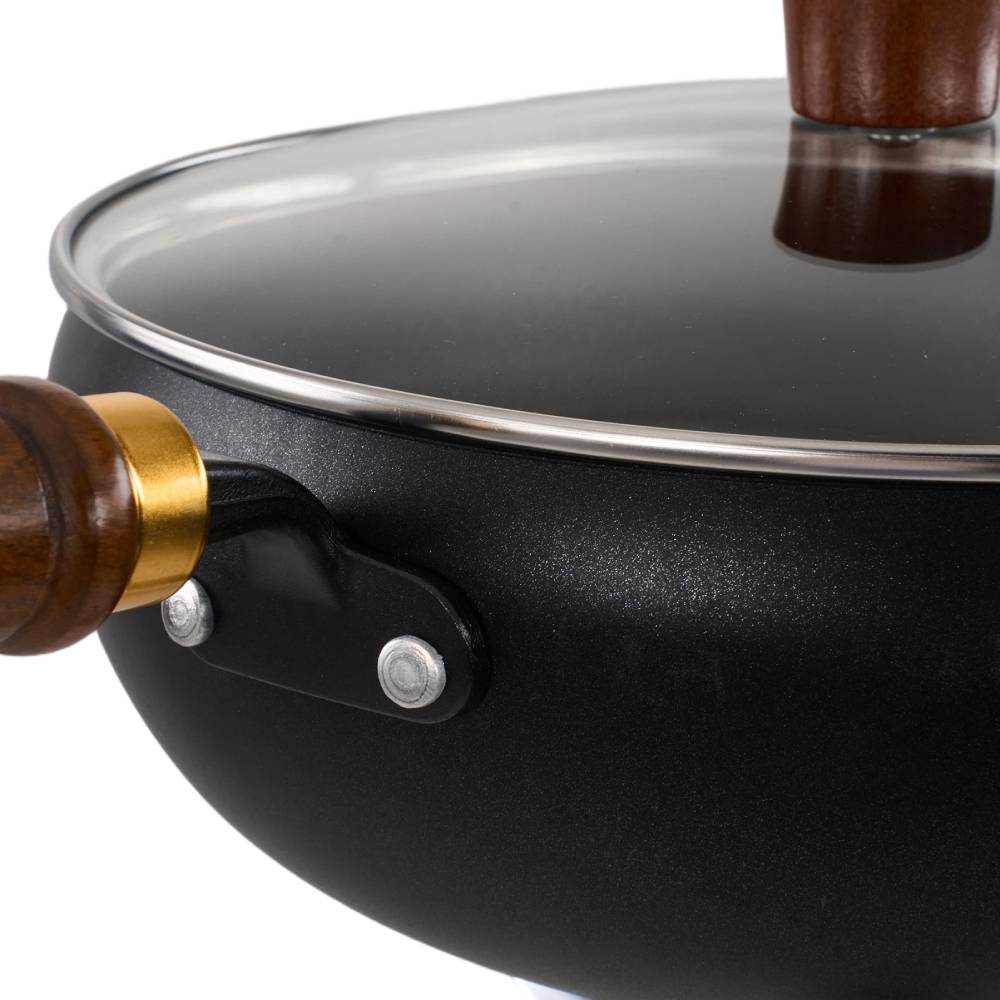 Long-handle Iron Deep Wok Pan With Lid | 28cm