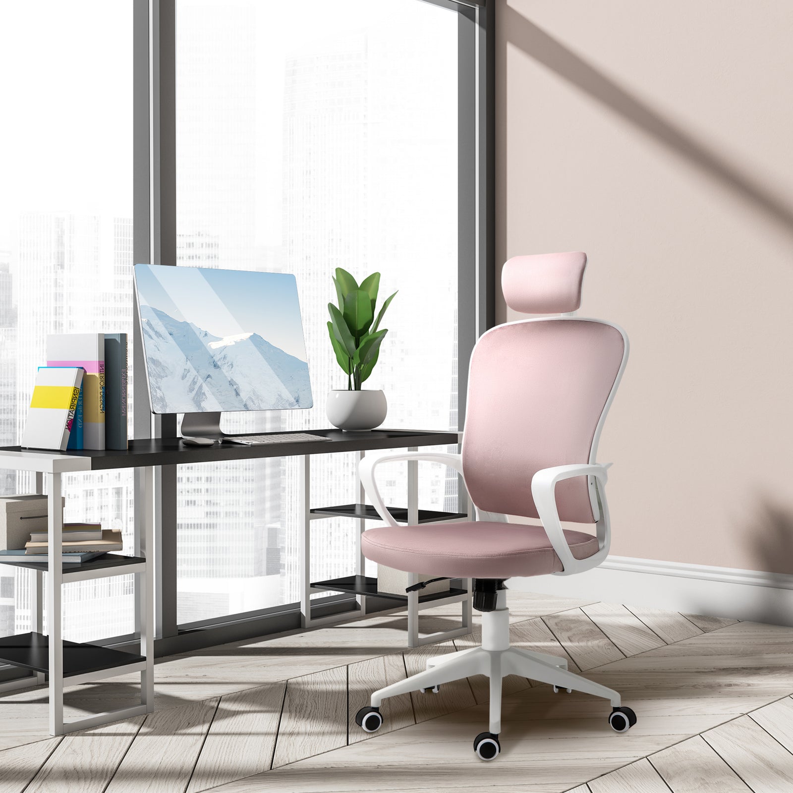 High-back Rocking Office Chair Headrest | Pink
