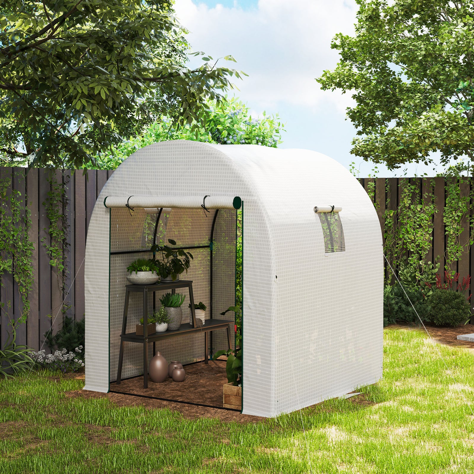 1.8 x 1.8 x 2m Polytunnel Greenhouse With Doors And Mesh Windows
