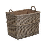 Wicker Rectangular Hessian Lined Log Storage Basket | Medium | Brown