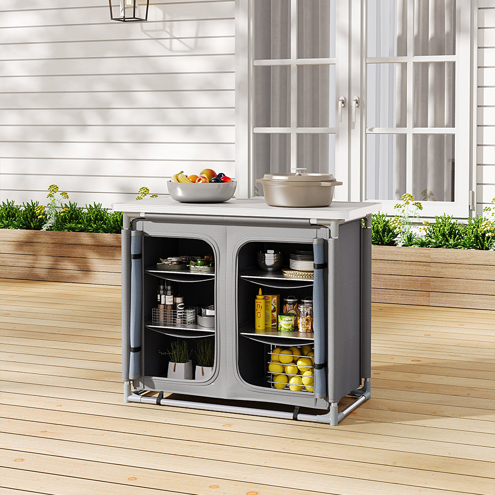 Portable Outdoor Camping Kitchen Unit With 6 Storage Shelves