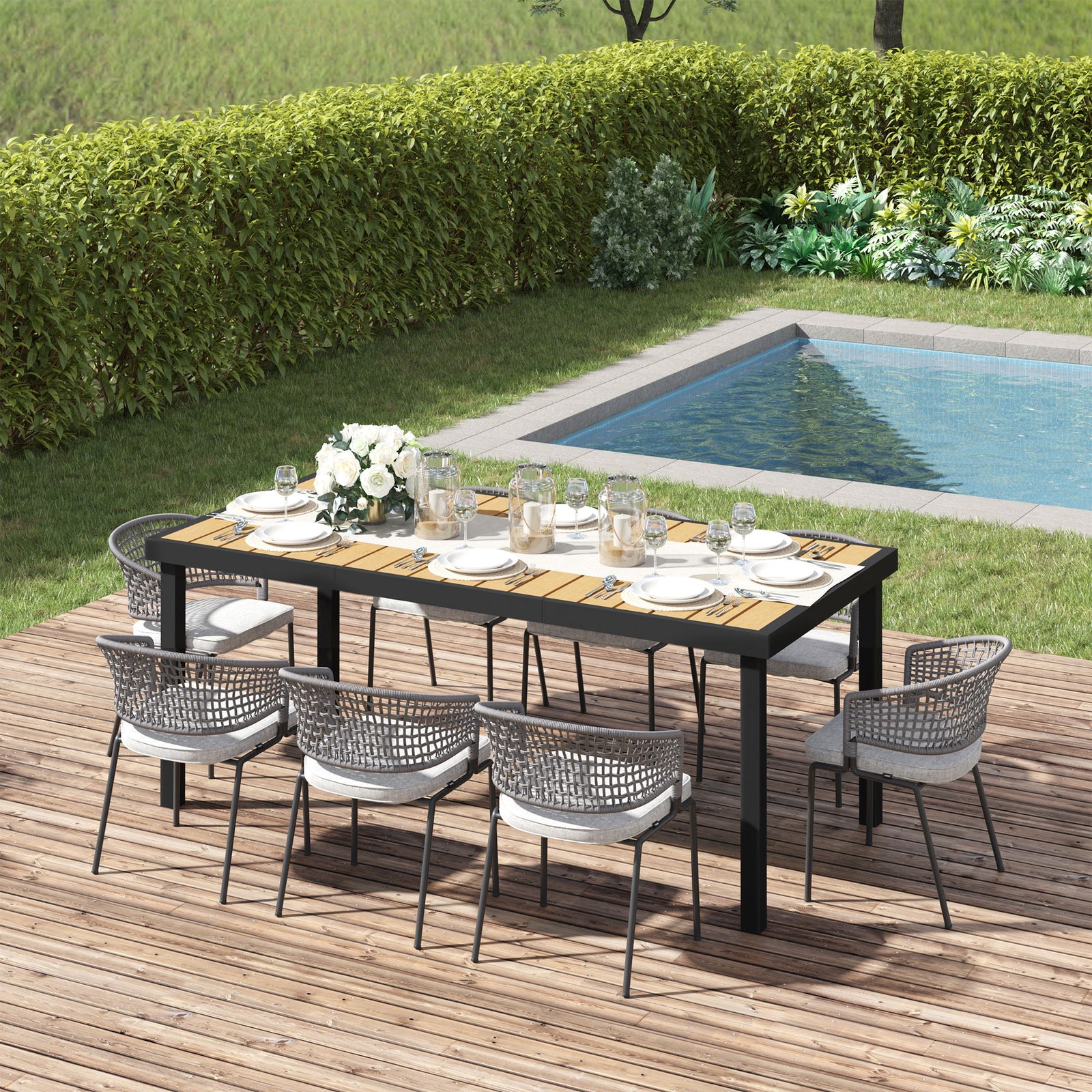 Garden Dining Table For 8, Aluminium Frame For Patio