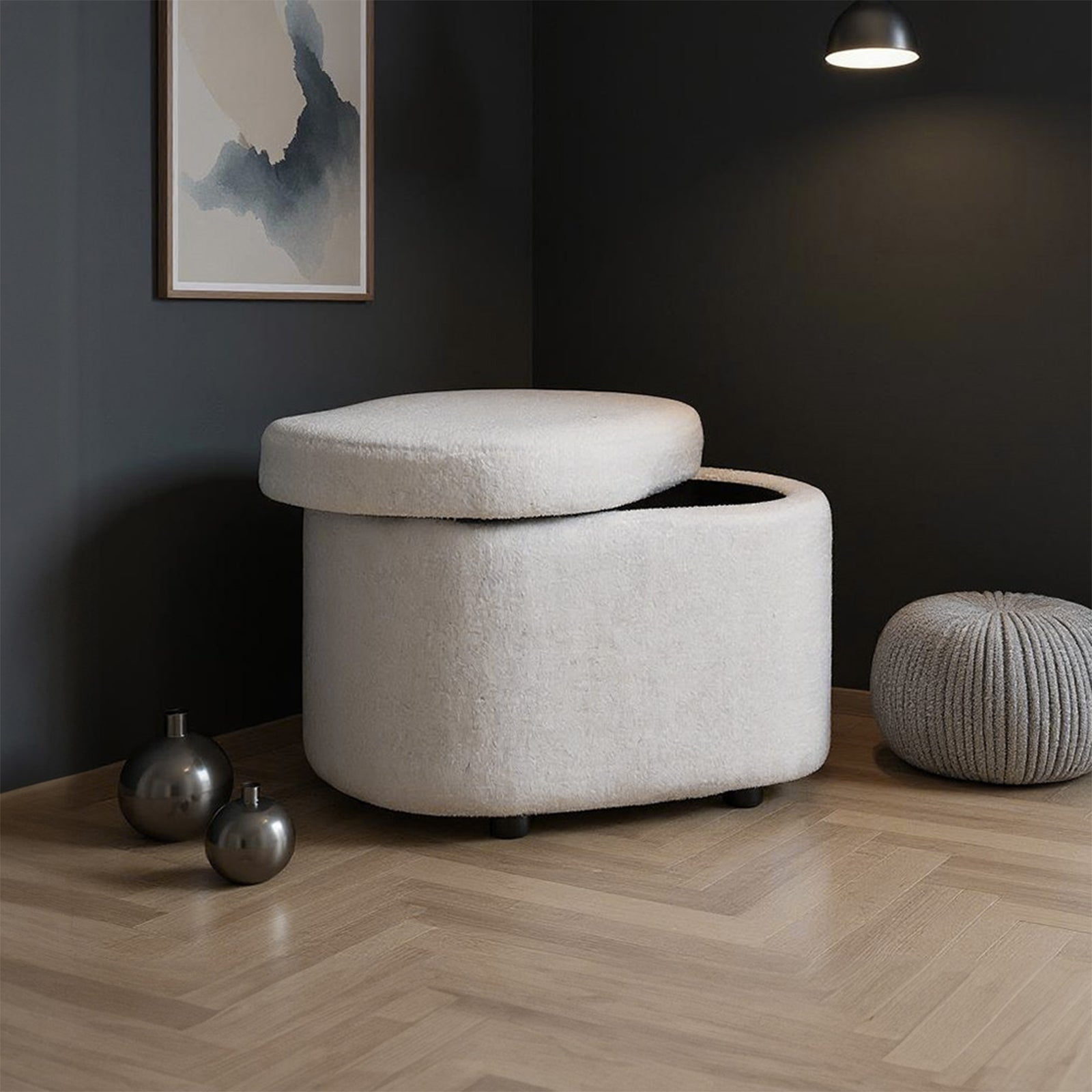 Breeins Modern Teddy Fleece Storage Ottoman With Plastic Legs