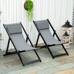 Set Of 2 Folding Garden Beach Aluminium Frame Deck Chairs | Dark Gray