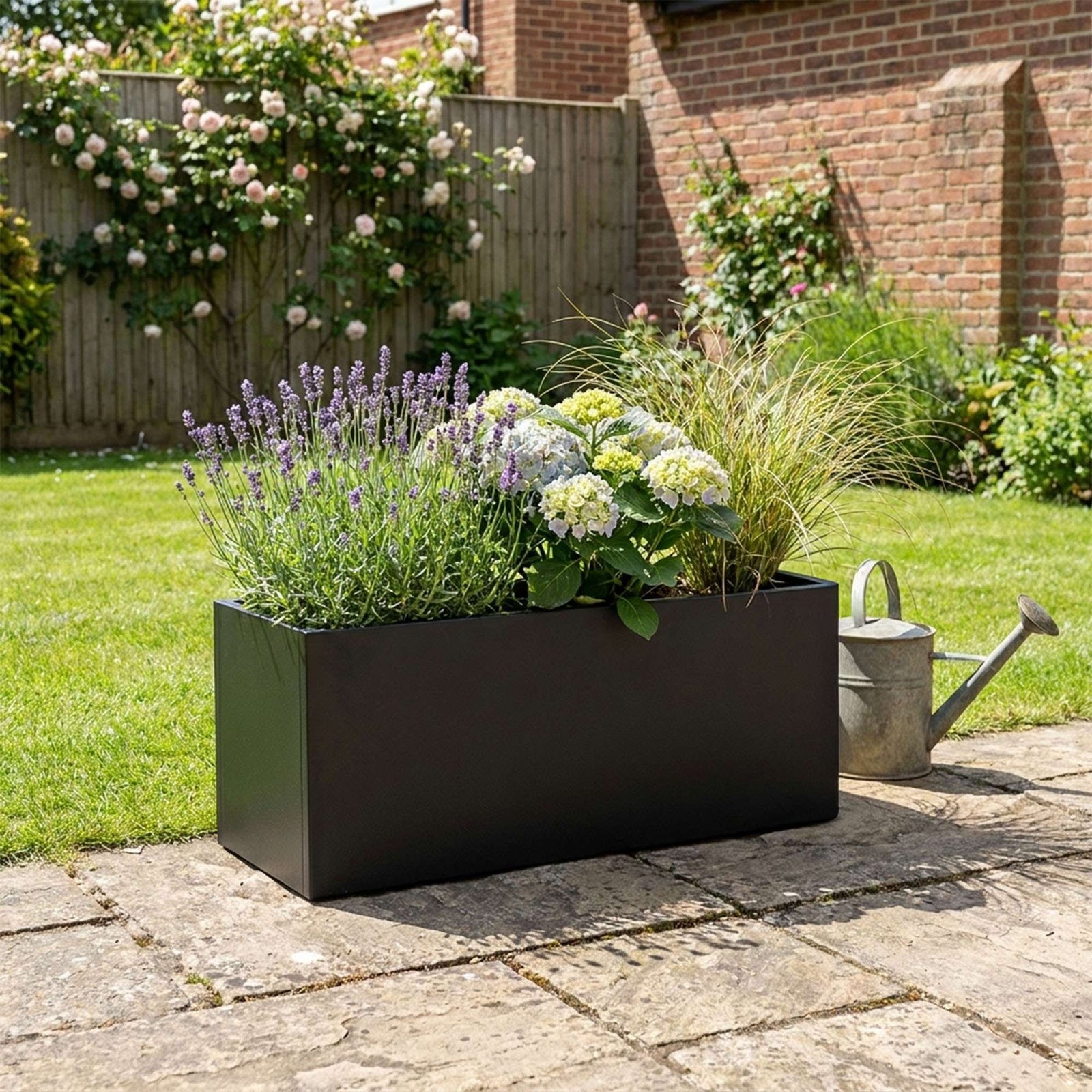 Nicoman 80cm Galvanised Matte Black Trough Planter