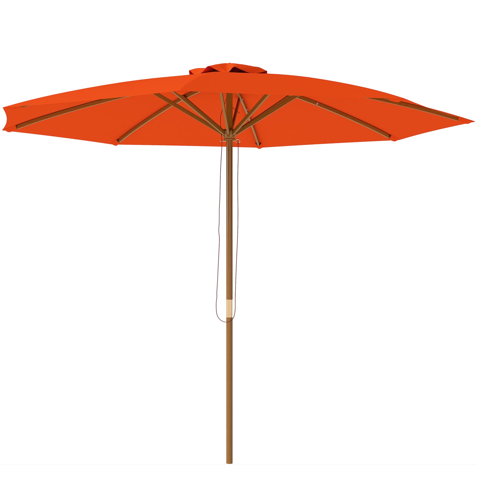 Wooden Garden Parasol With Rope Pulley Mechanism And 8 Ribs | Orange