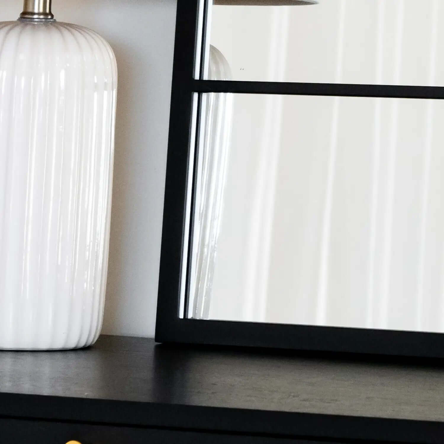 Kyō - Metal Rectangle Lattice Window Mirror | 120cm x 95cm | Black