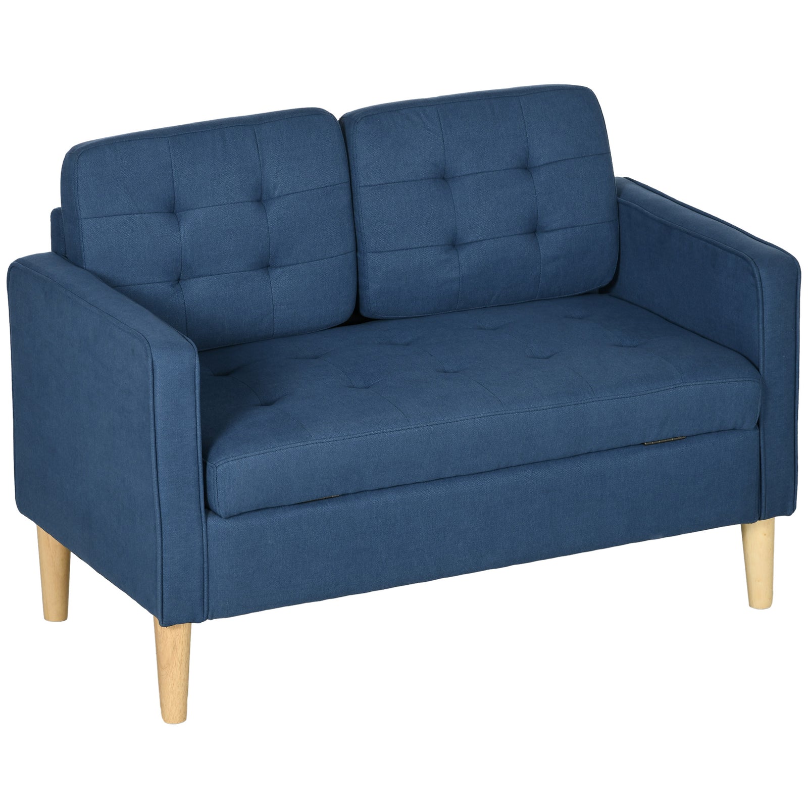 Compact Loveseat 2 Seater Sofa With Storage Wood Legs | One Size | Blue