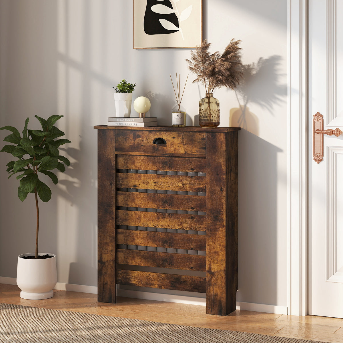 HOMCOM Radiator Cover With Drawer, Horizontal Slat, 78cm