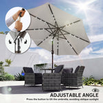 2.6 M Garden Parasol Umbrella With Light, Outdoor Patio Umbrella | Light Grey