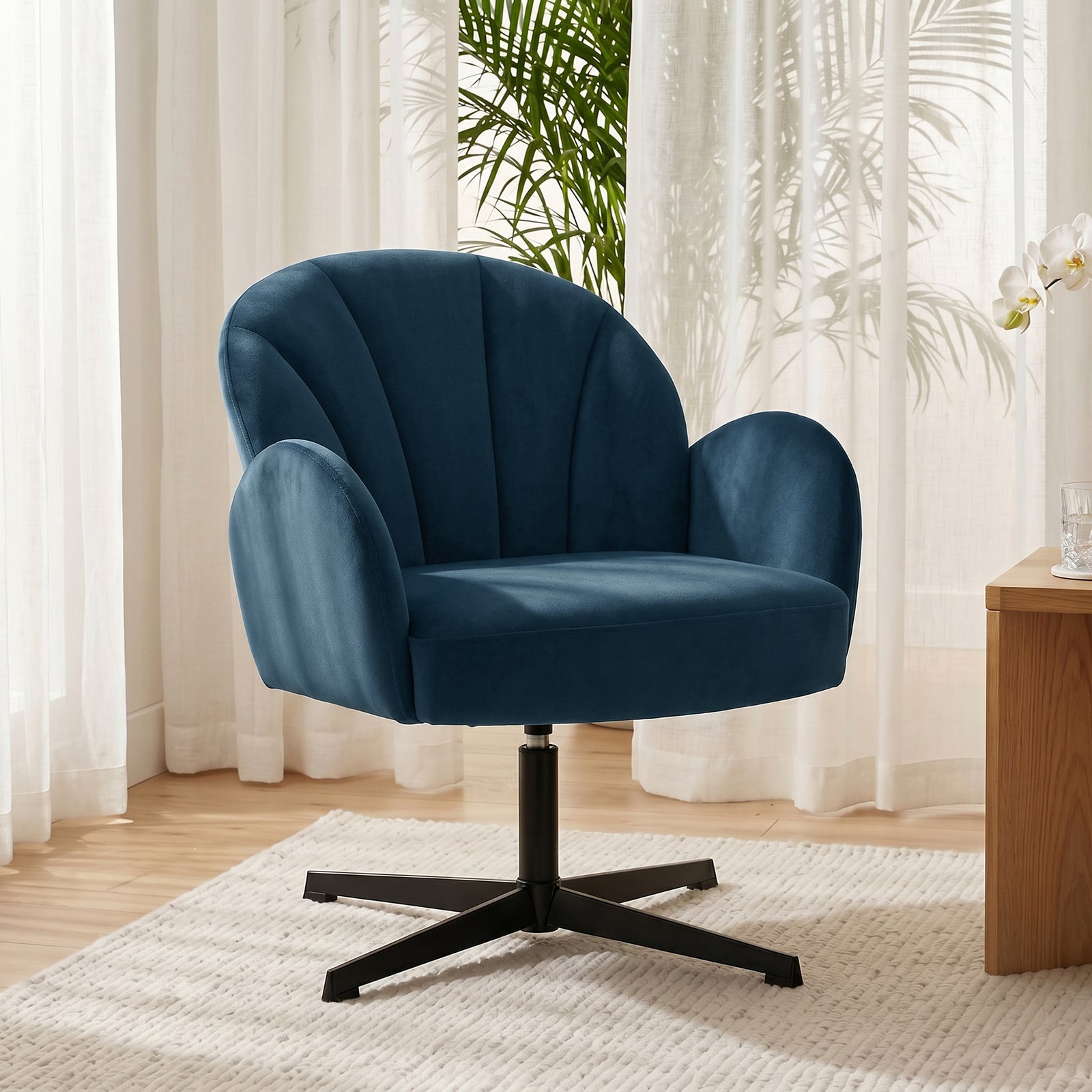 Modern Accent Chair, Shell Swivel Armchair | Dark Blue