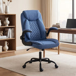 Linen-look Computer Desk Chair With Thick Cushion | Blue
