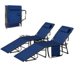 Folding Sun Loungers With 5-level Back, Cup Holder | Dark Blue