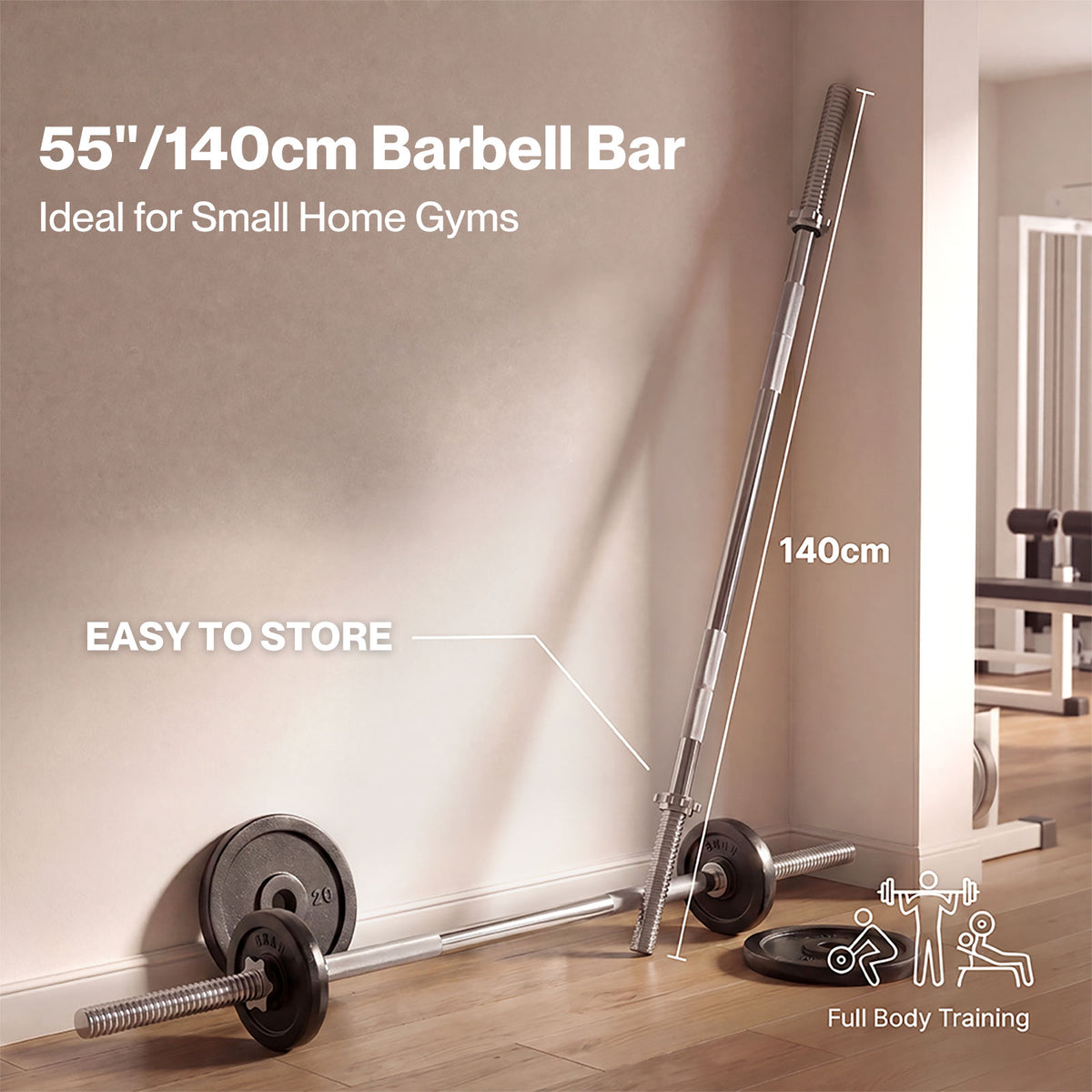 Centra Standard Barbell Bar 140cm Weight Lifting Strength Home Gym Training