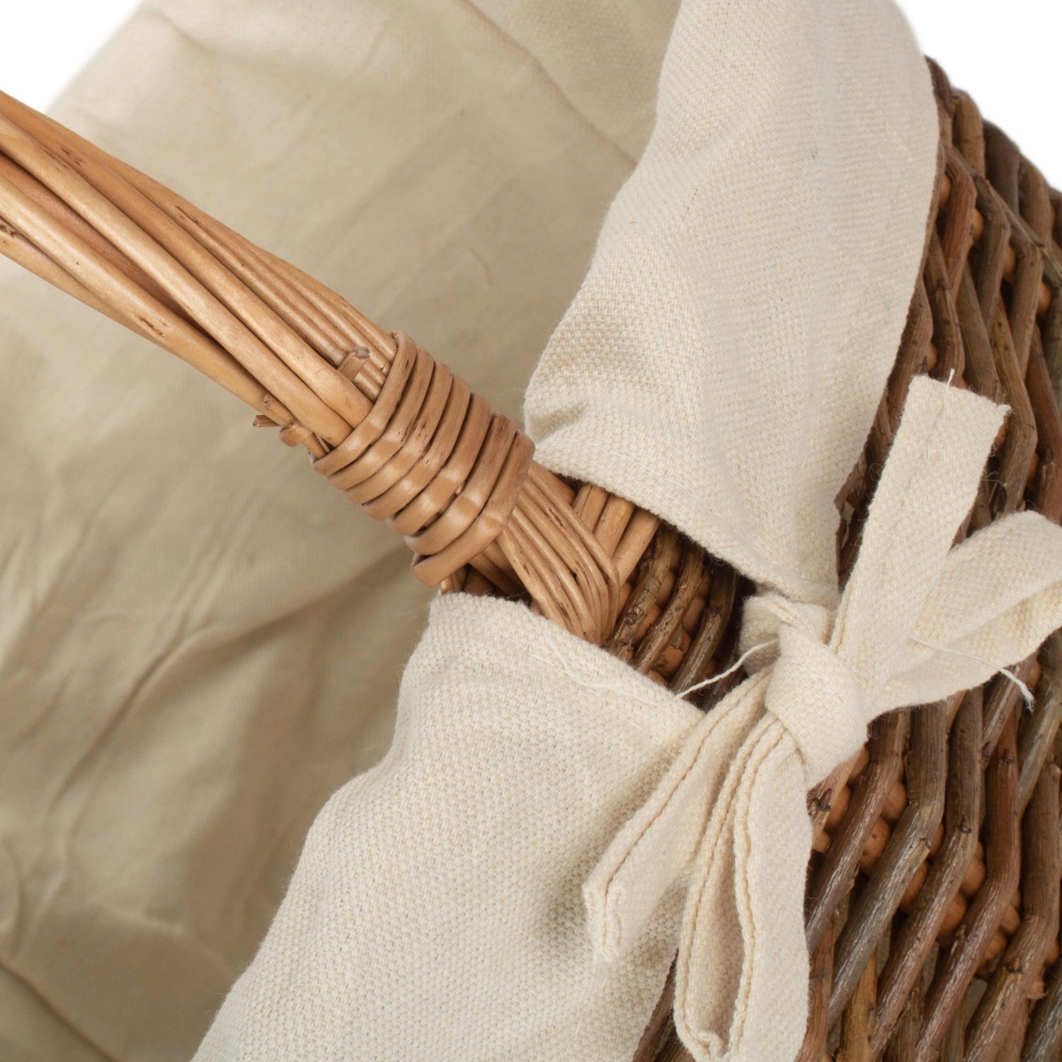 White Lined Country Oval Wicker Shopping Basket | Large | White