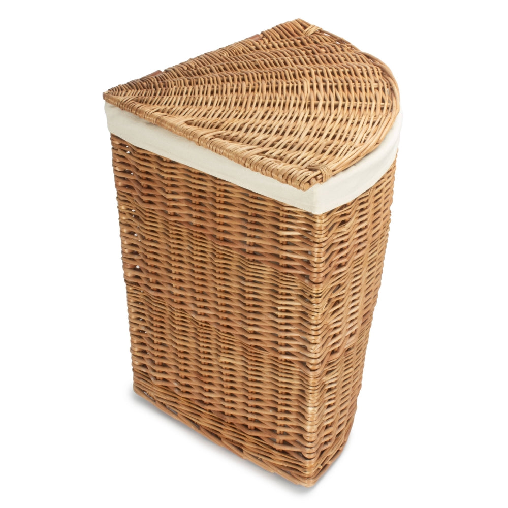 White Cotton Lined Light Steamed Corner Laundry Baskets | Small | White