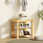 3-tier Bamboo Shoe Bench With 2 Shelves For Entryway | Brown