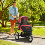 3 Wheel Pet Stroller, For Medium Small Dogs, Foldable Cat Pram | Red