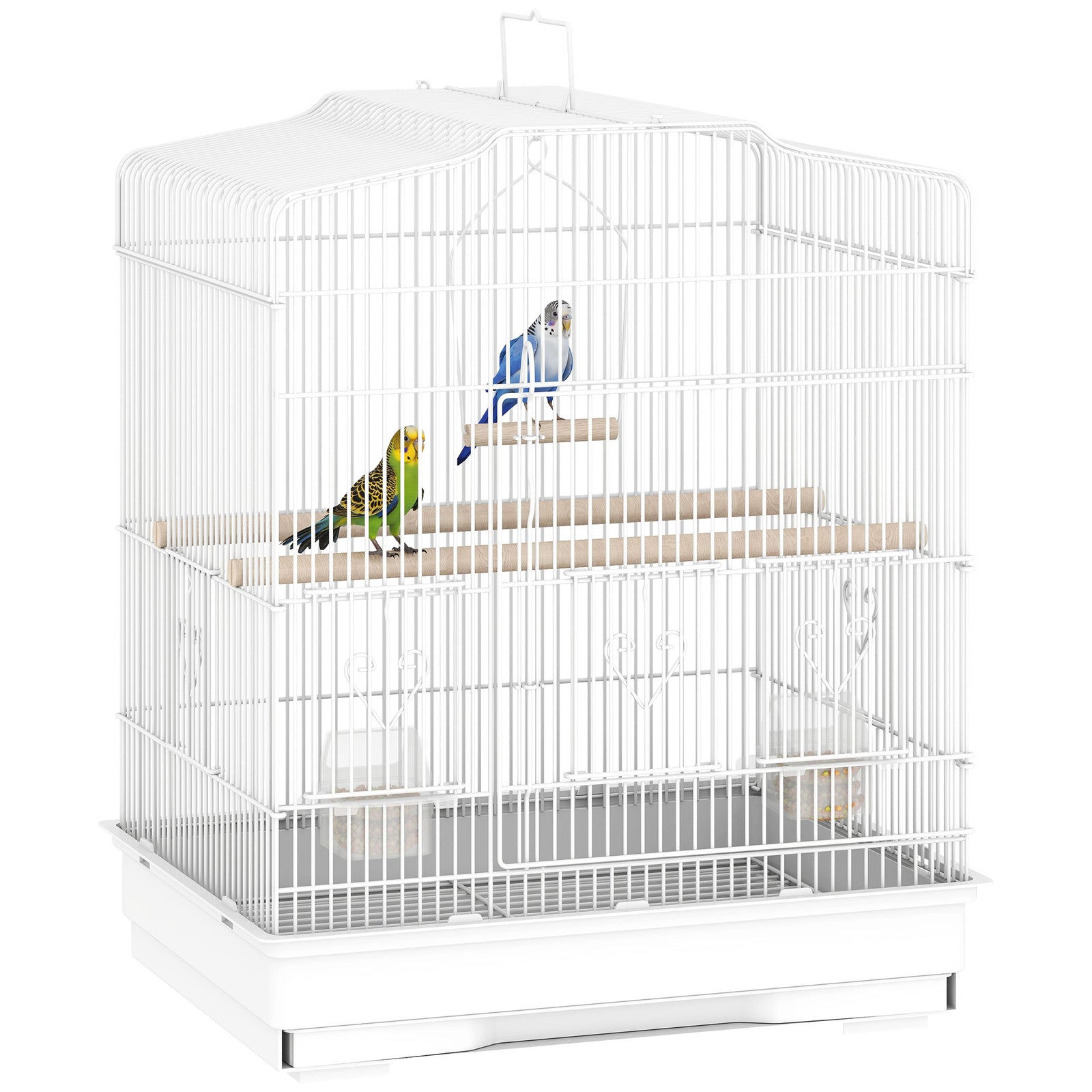 59cm Large Bird Cage With Perches, Food Bowls, Swing, White